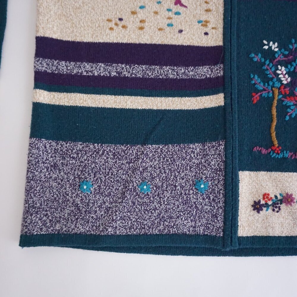 TanJay Teal Purple Patchwork Knit Cardigan Vintage Zip Sweater Grandmacore M - Picture 6 of 9